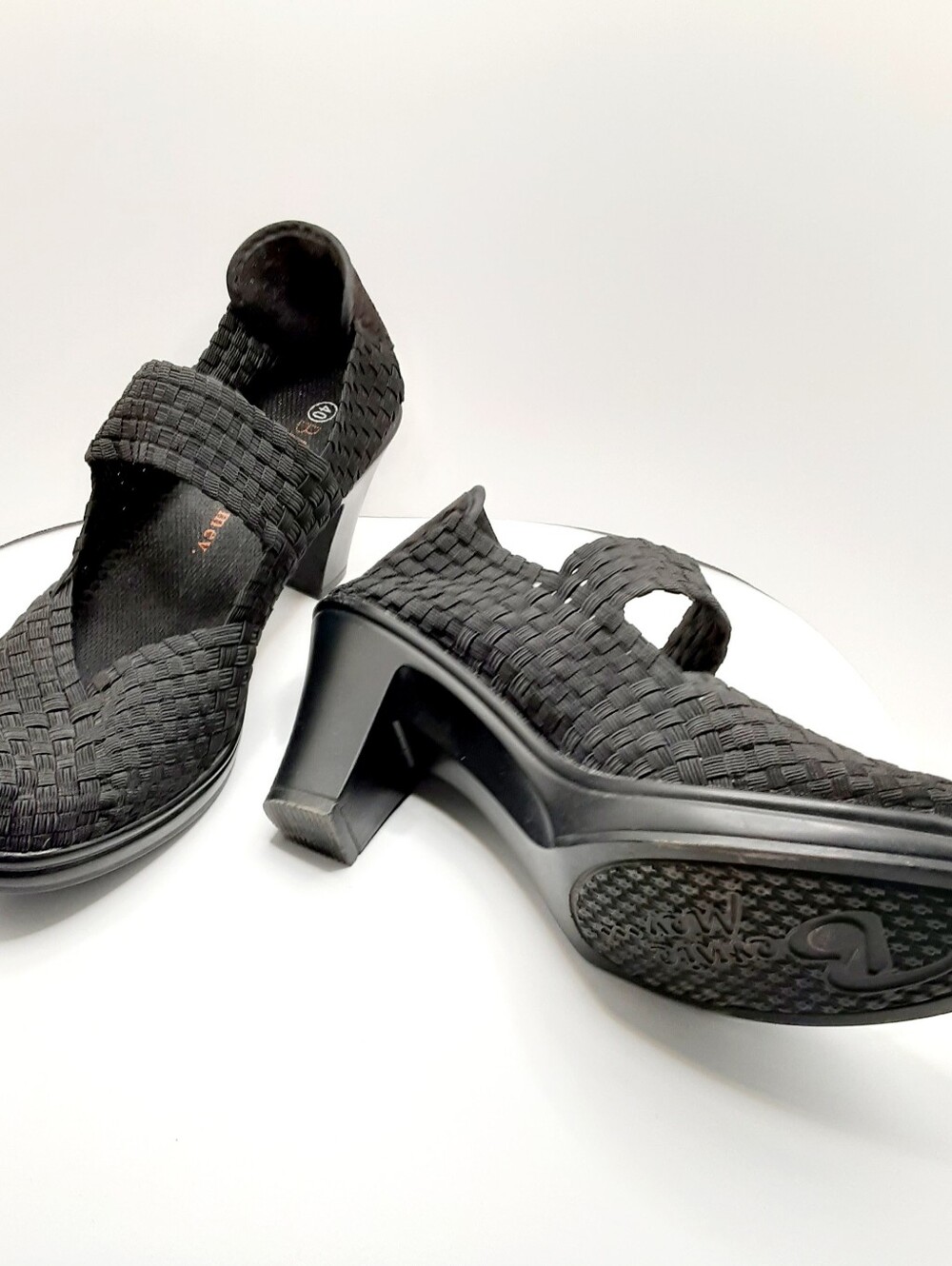 Bernie Mev Woven Elastic Mary Jane Heels Black Comfort Shoes EU 40